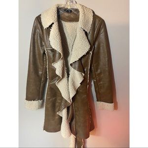 Brown leather and shearling  coat